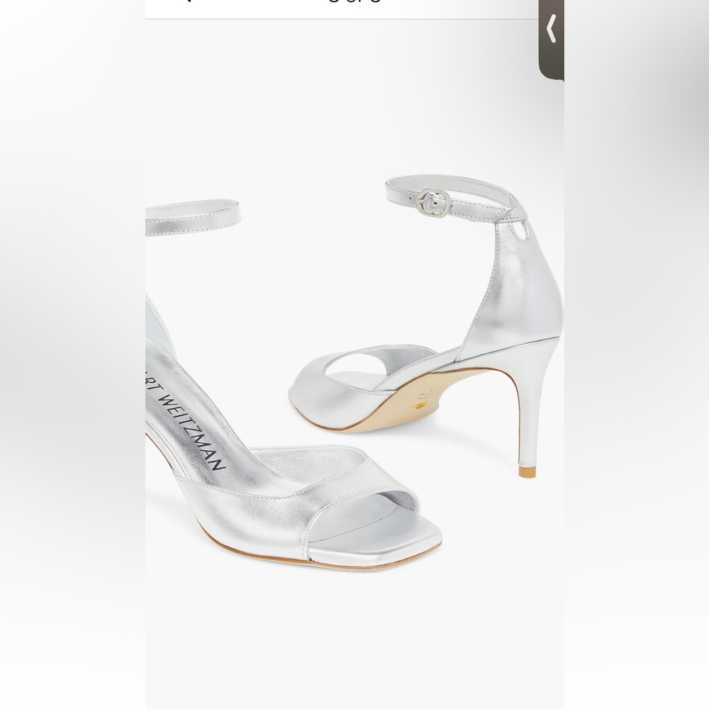 Stuart Weitzman Metallic Silver Ankle Strap Heels